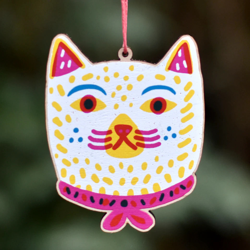 Cat Wearing Ribbon Printed Wooden Decoration by Printed Peanut