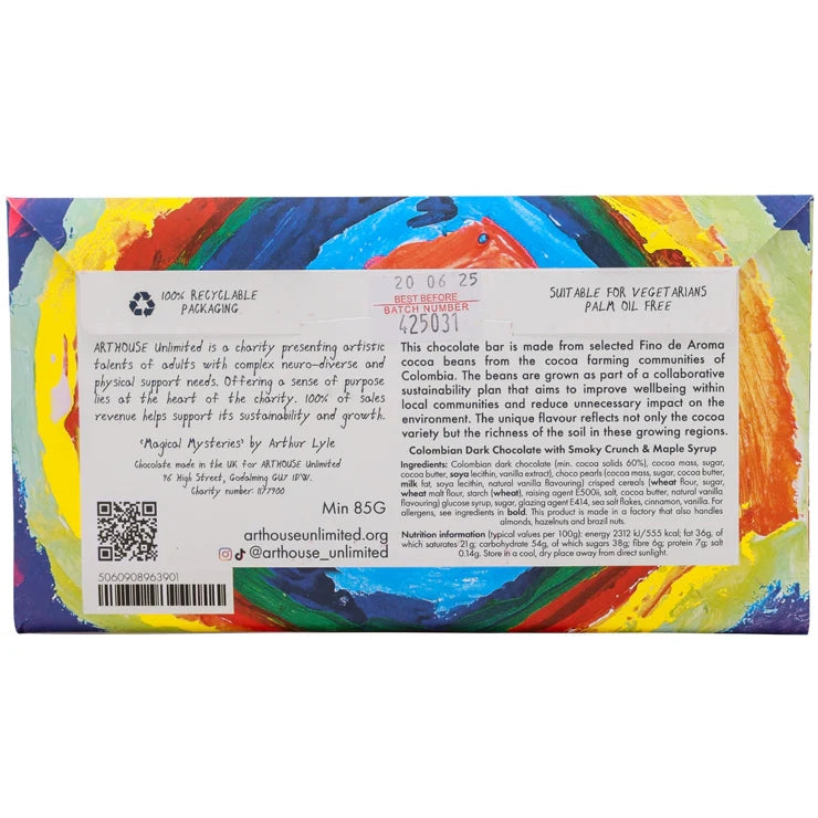 Magical Mysteries, Dark Chocolate Bar with Malt Crunch, Sea Salt, Cinnamon and Vanilla by ARTHOUSE