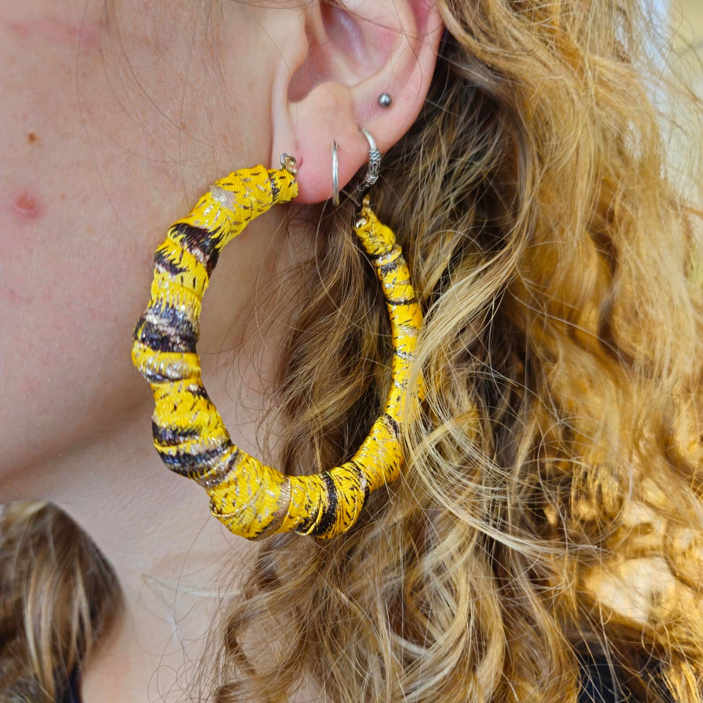 Yellow Fabric Handmade Earrings by Gangster Wraps