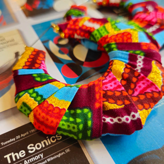 Colourful Earrings Handmade with Recycled fabric by Gangster Wraps