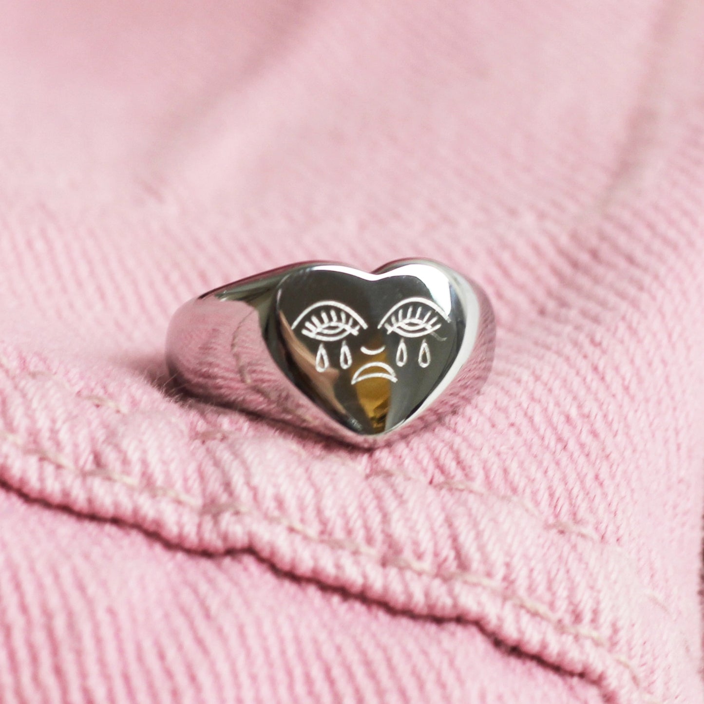 Crying Heart Signet Ring - Silver by Cousins Collective