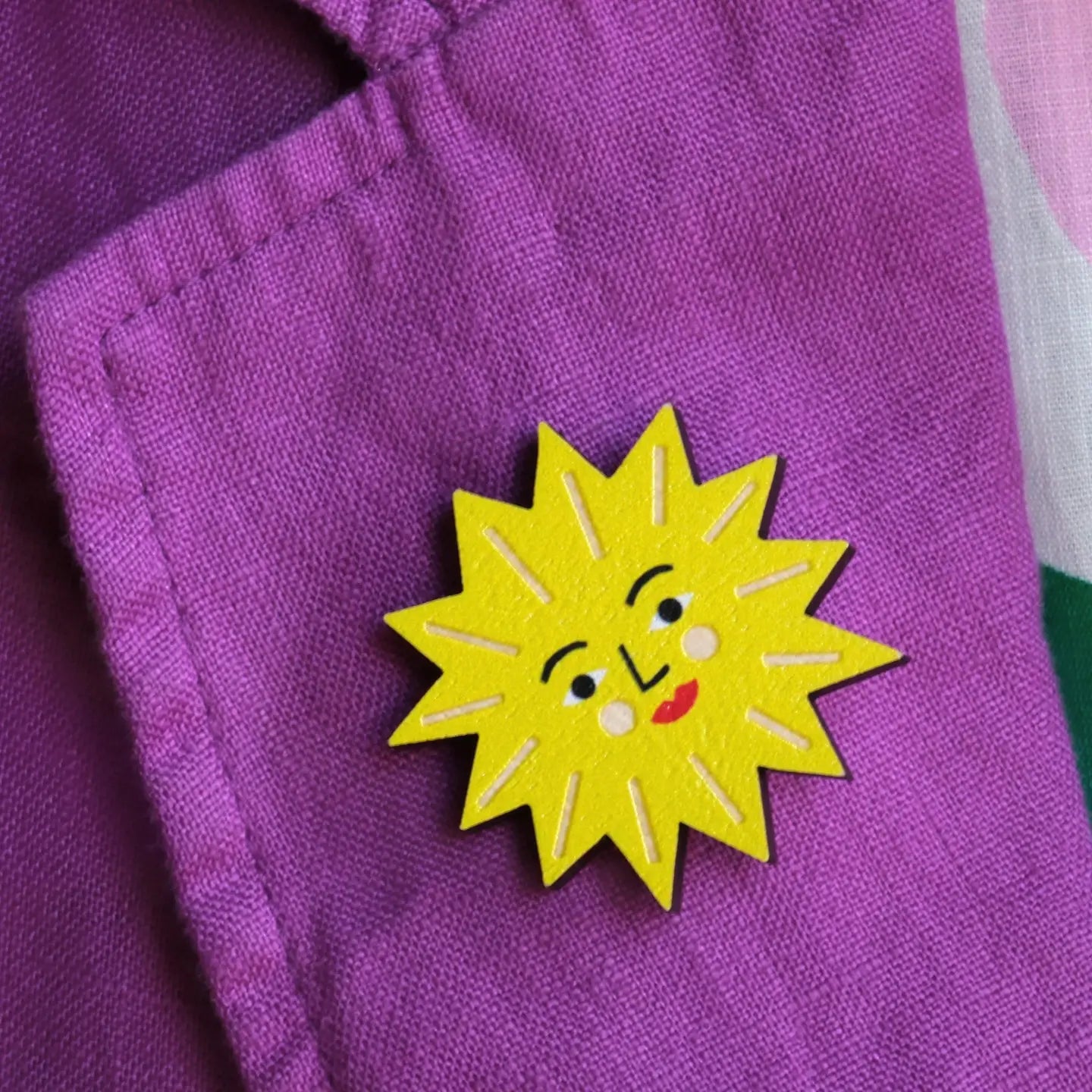 Sun Printed Wooden Pin Badge by The Printed Peanut