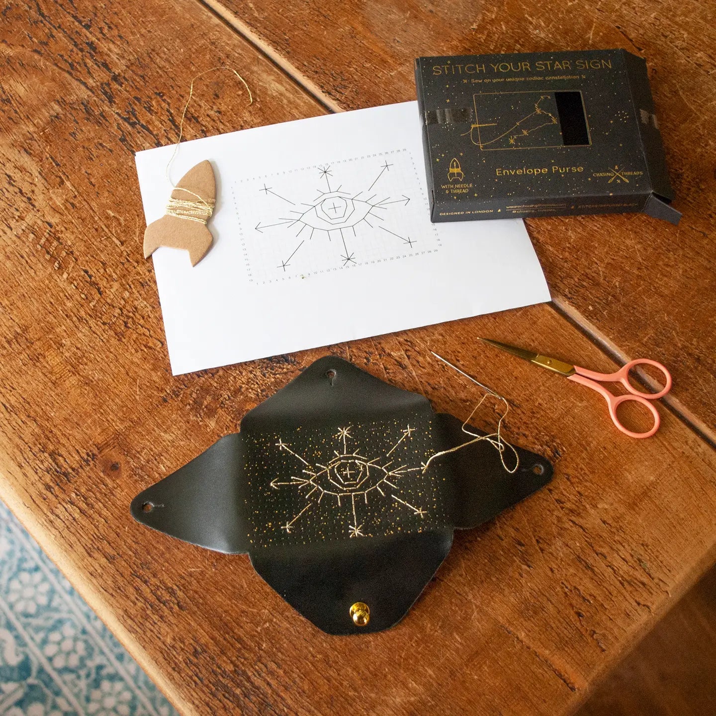 Diy Stitch Your Star Sign Kit - Black Vegan Leather Purse by chasing Threads