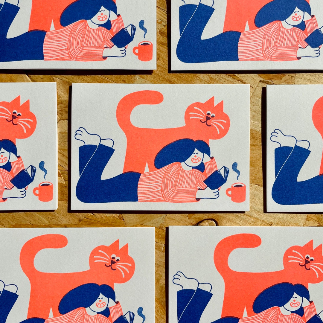 Reading Cat Card By YUK FUN