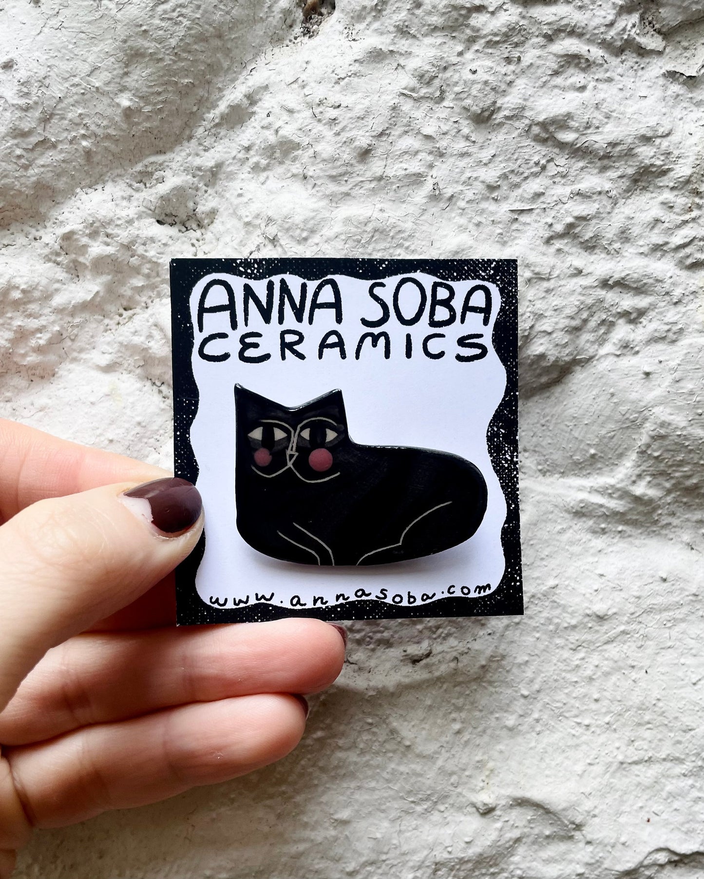 Ceramic Black Cat Brooch by Anna Soba