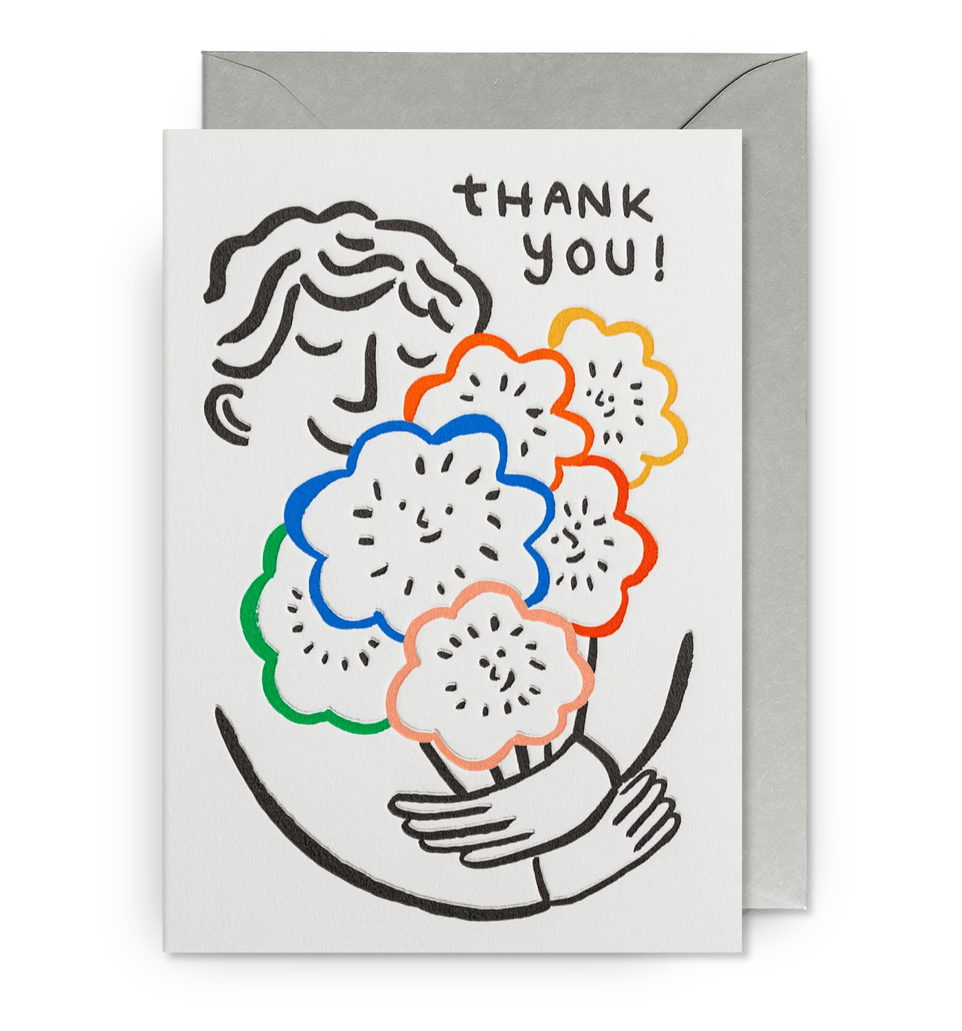 Thank You! Floral Bouquet Retro Illustration Greeting Card by Marie Assénat