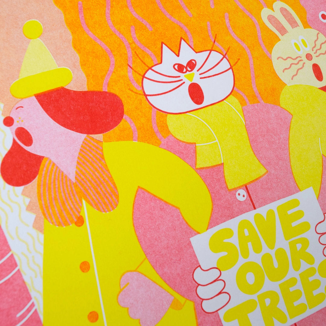 Forest Friends Riso Print By YUK FUN