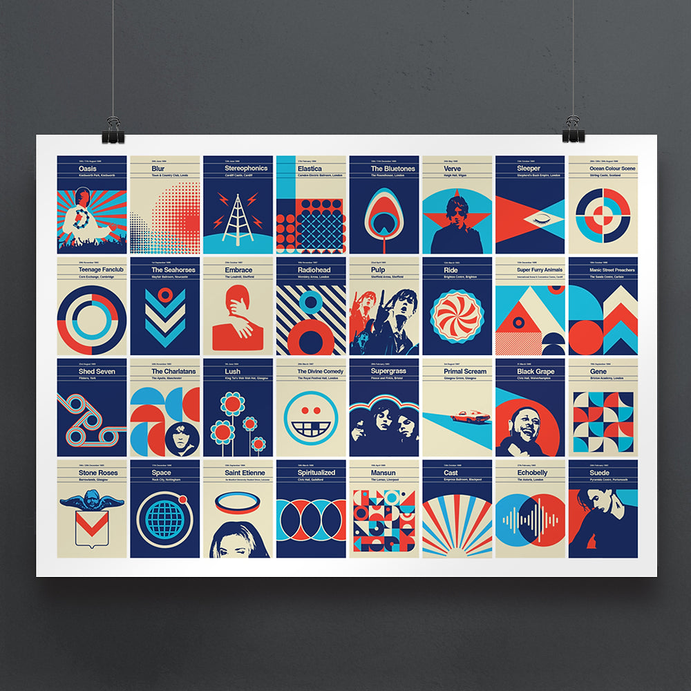 Britpop Allstars Limited Edition Print (100) 70 x 50cm by Sterio Typist