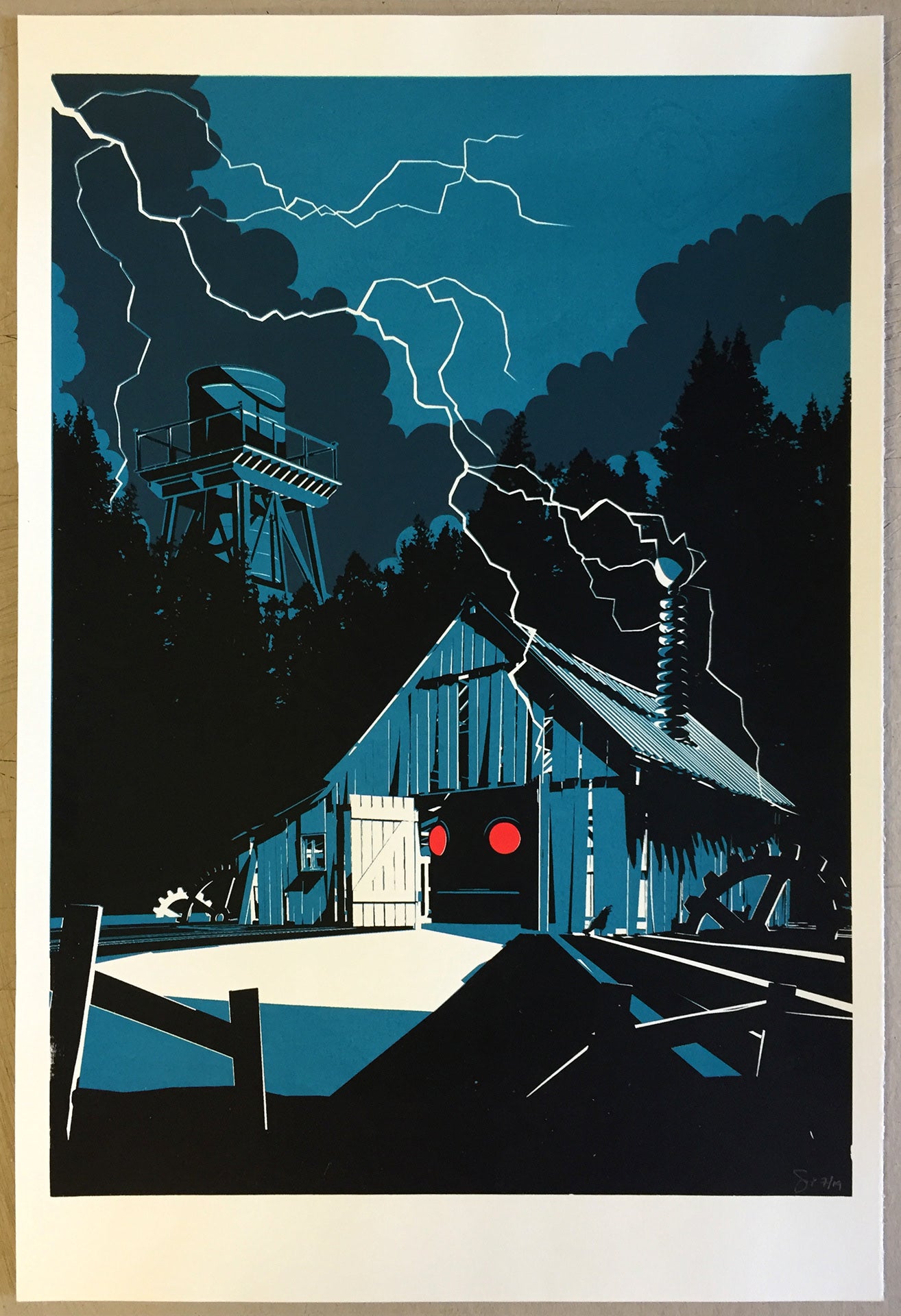 What's he building in there Signed, limited edition screen print by The Chunkives