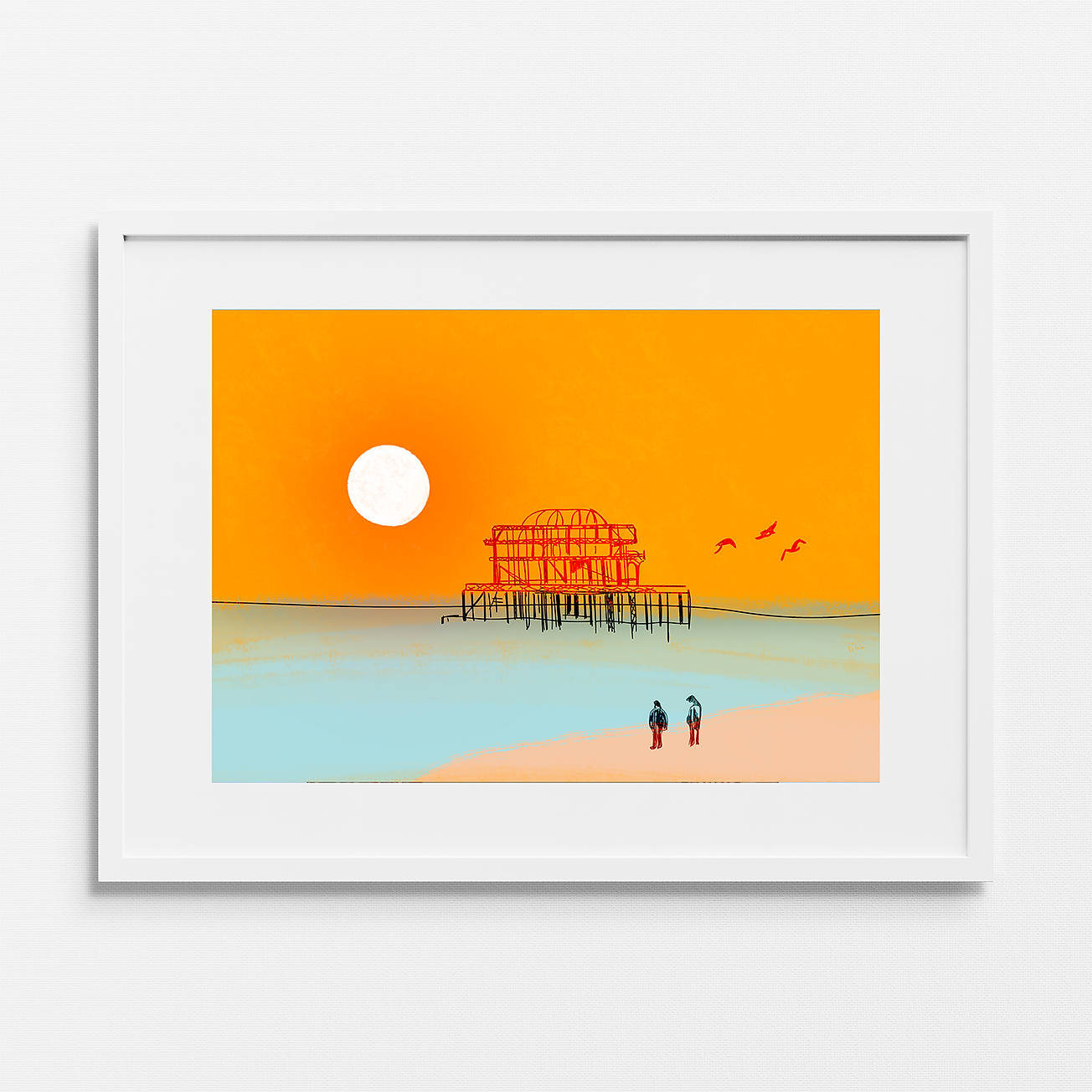 The West Pier (Sunset), Art Print by Keziah Furini