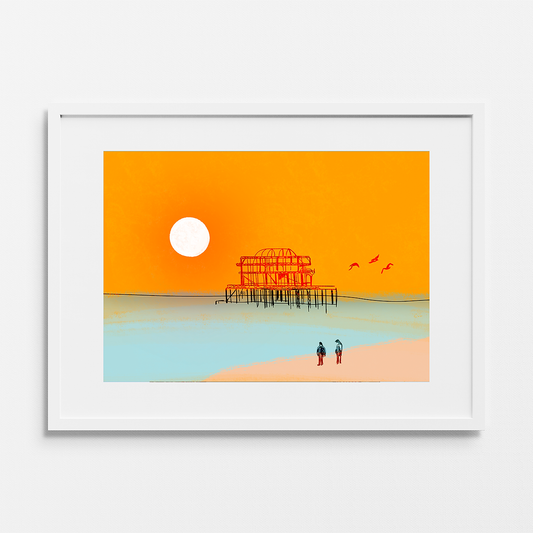 The West Pier (Sunset), Art Print by Keziah Furini