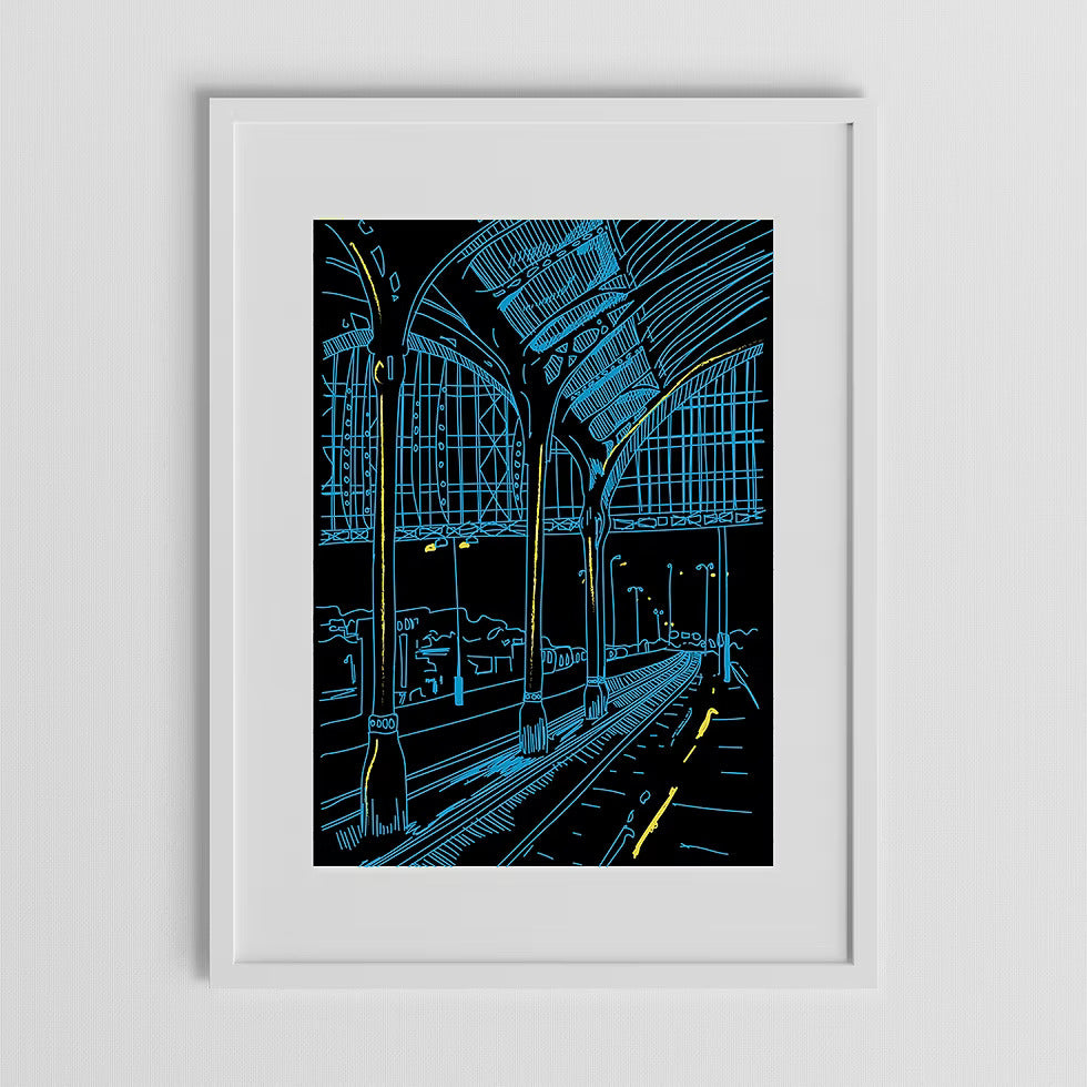 Brighton Station Night, Art Print by Keziah Furini