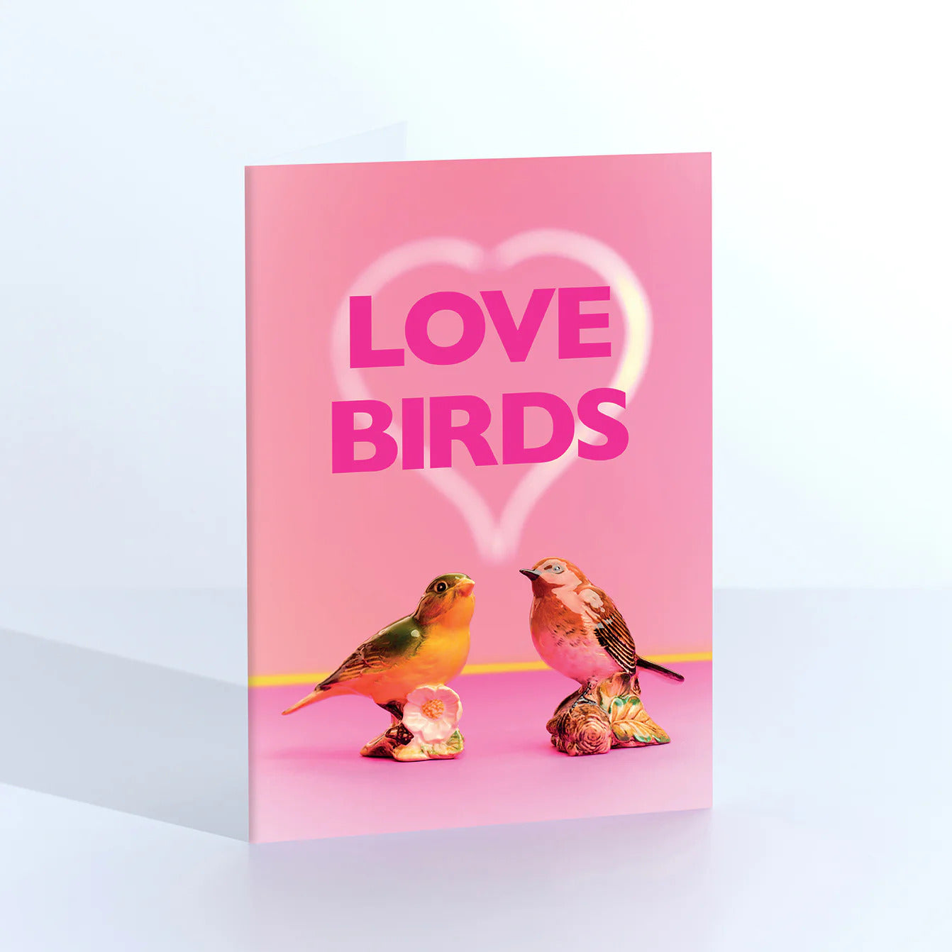Love Birds Neon Heart Greetings Card by Ornament Art