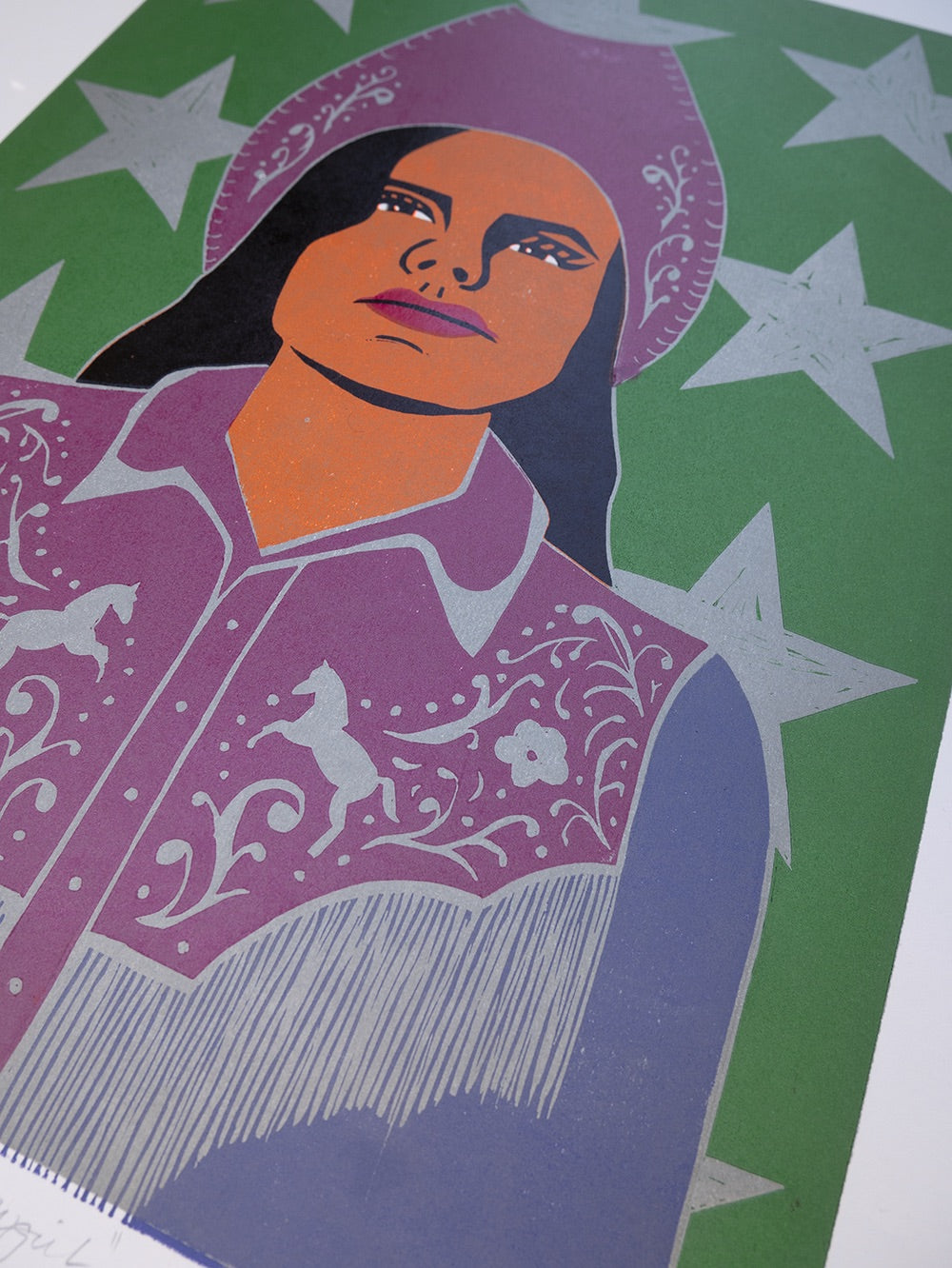 'Go Get'em, Cowgirl' Lino Print By Kate Gerrard