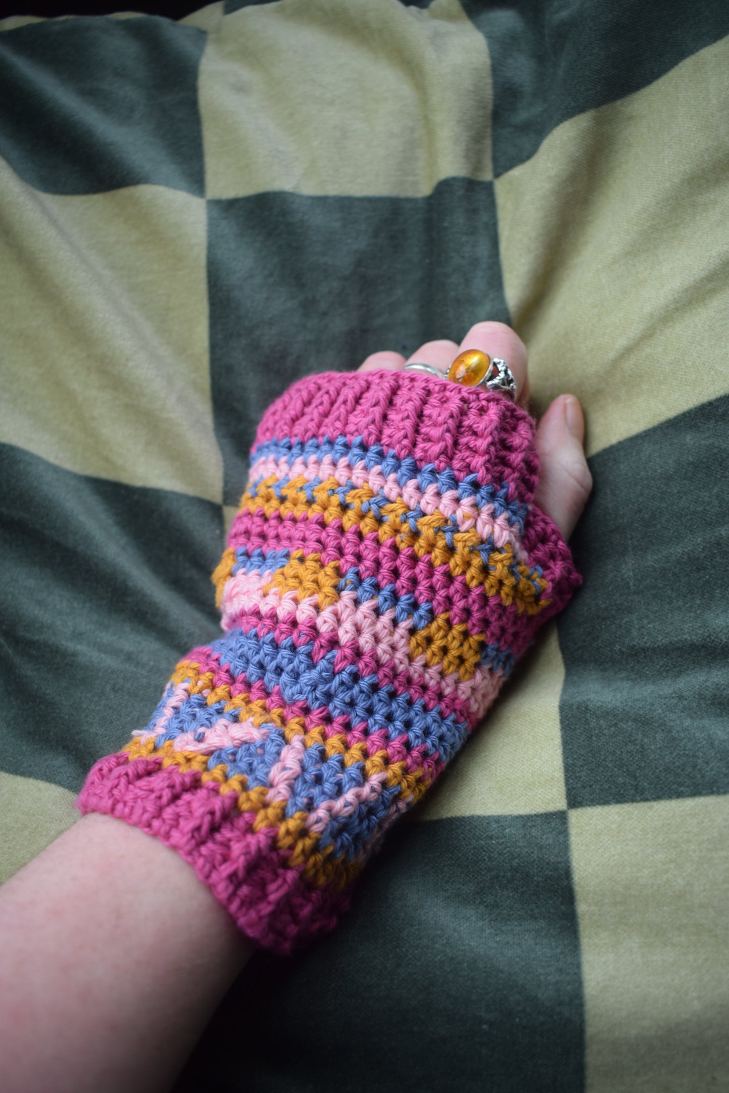 Pink Crochet hand warmers by HoleyCow