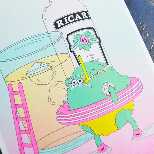 " Pool " - Carte postale riso print by Alice Monvaillier