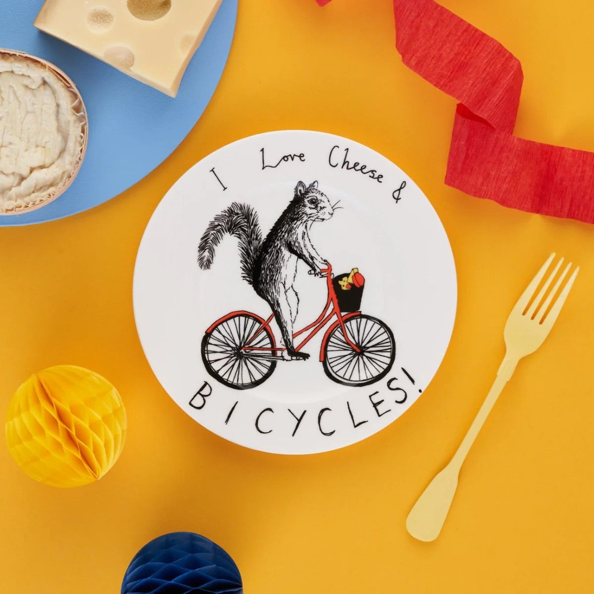 'I Love Cheese & Bicycles' Side Plate by Jimbobart