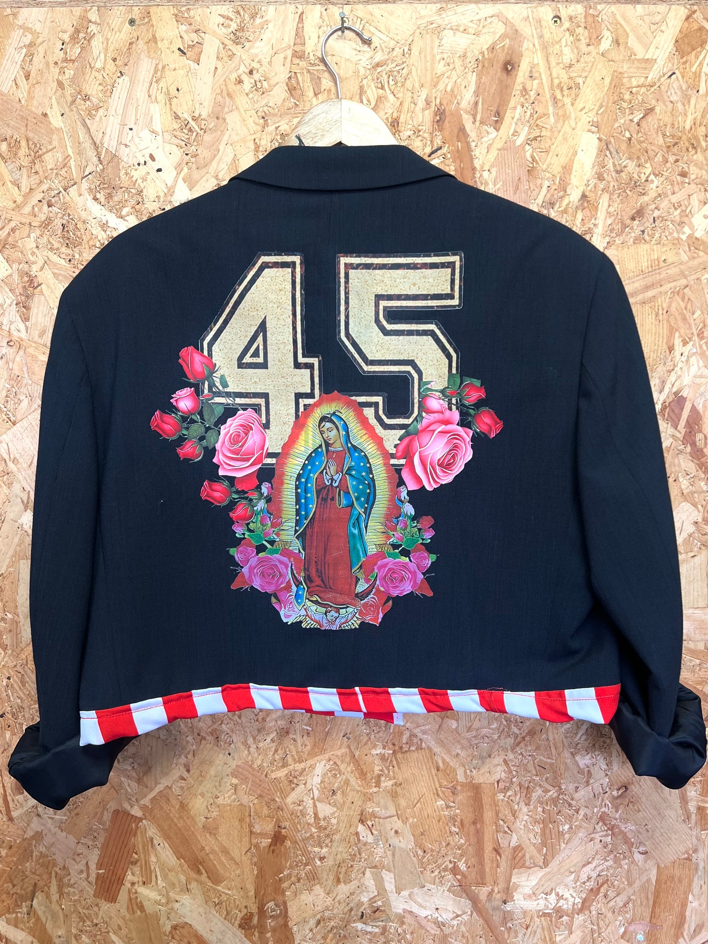 Upcycled Cropped Blazer with Patches And Pins by Snacks