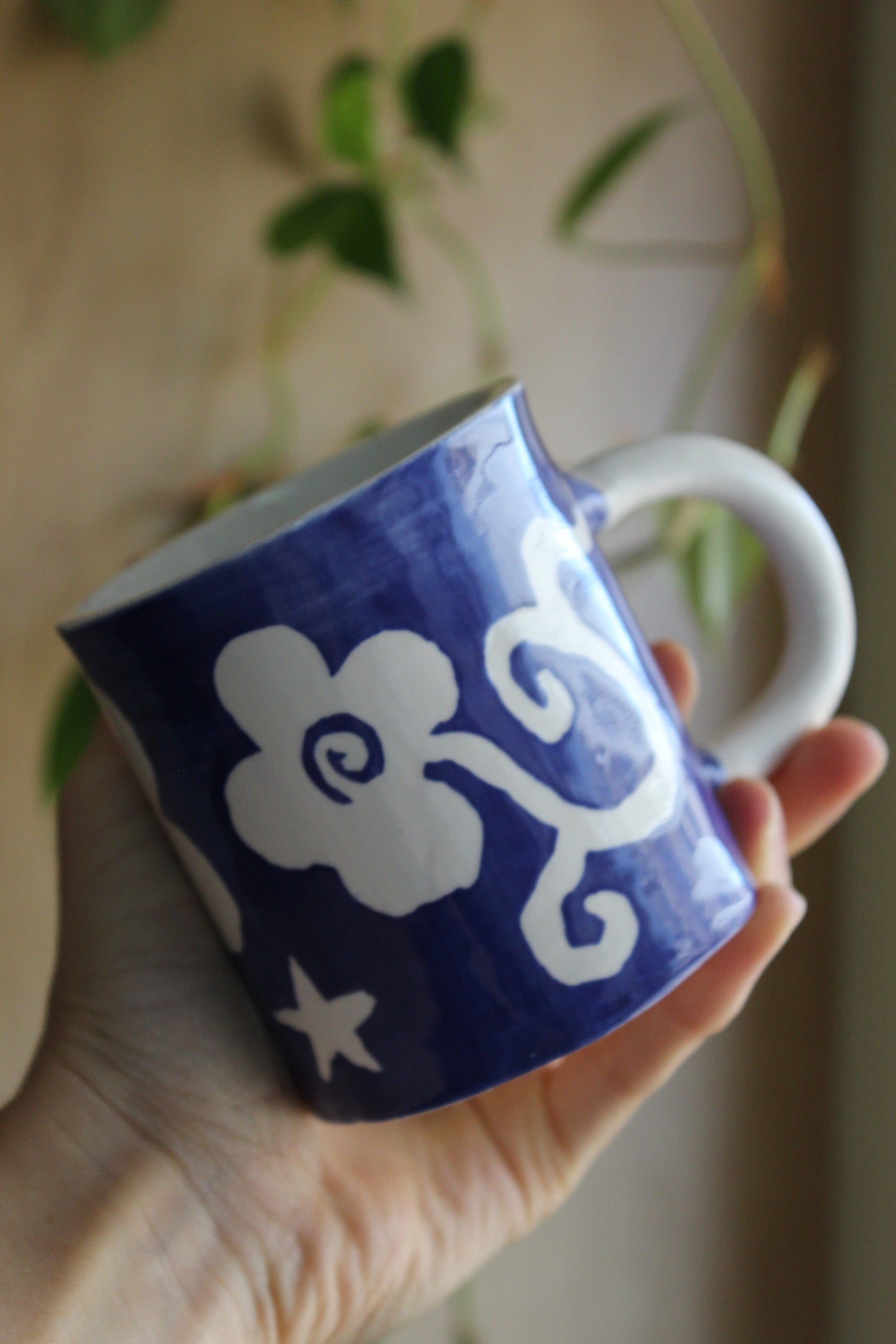 Wiggly Flowers Midnight Blue Ceramic Mug by Studio Pastel