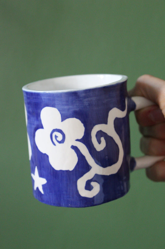 Wiggly Flowers Midnight Blue Ceramic Mug by Studio Pastel