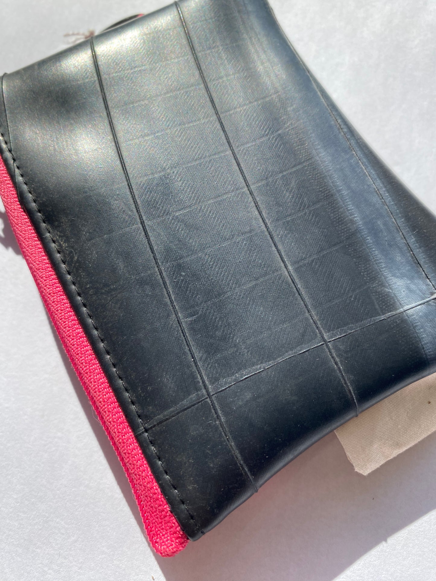 Small zipper pouch Pink recycled bicycle inner tube by Re-Inflatables