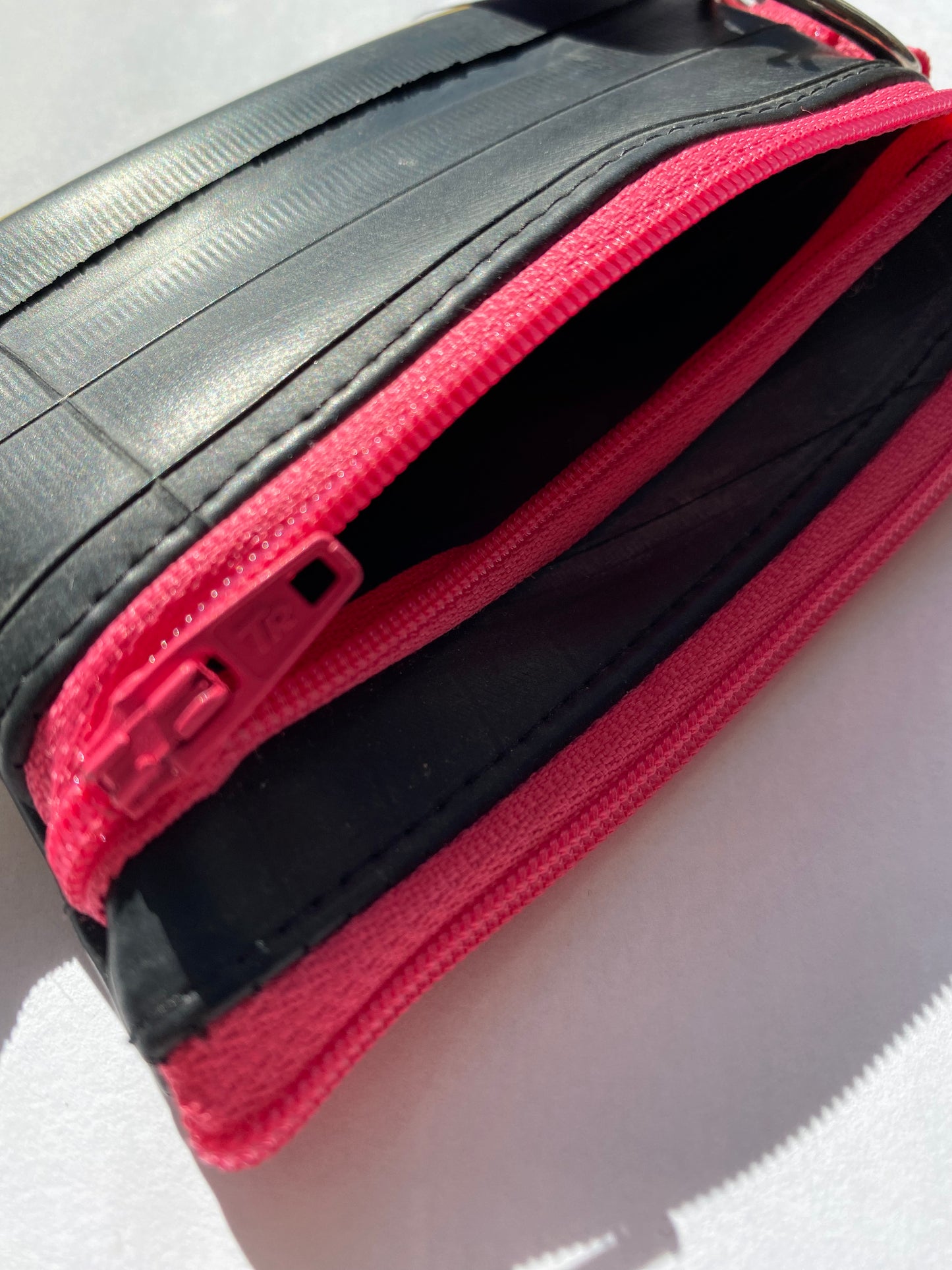 Small zipper pouch Pink recycled bicycle inner tube by Re-Inflatables