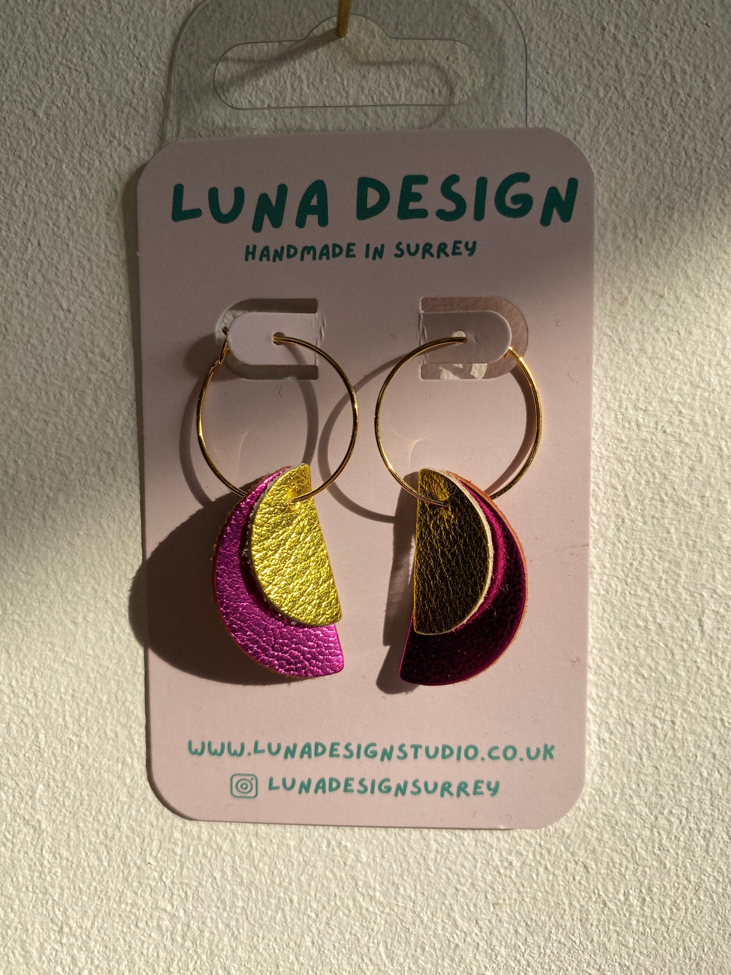 Half Moon Hoops -Gold Plated - Gold and Pink by Luna Design