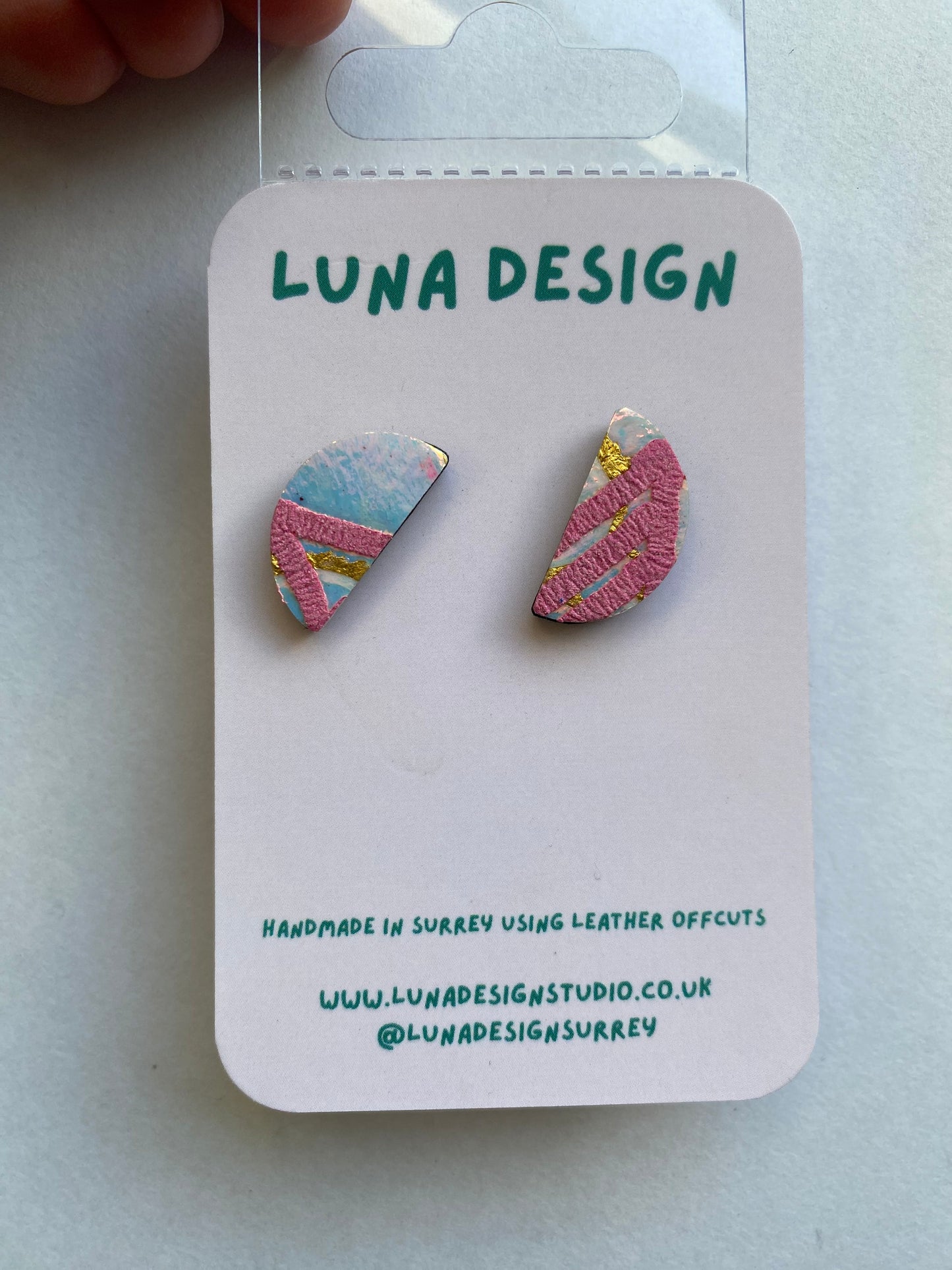 Half Moon Stud Earrings | holographic Pink Tiger by Luna Design