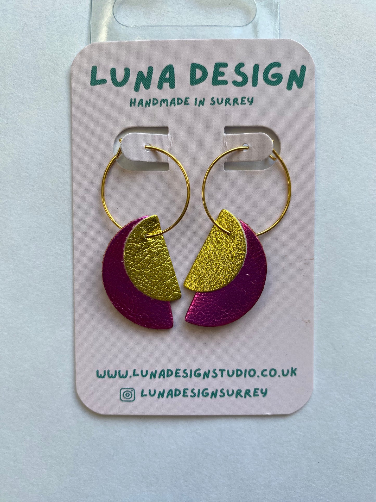 Half Moon Hoops -Gold Plated - Gold and Pink by Luna Design