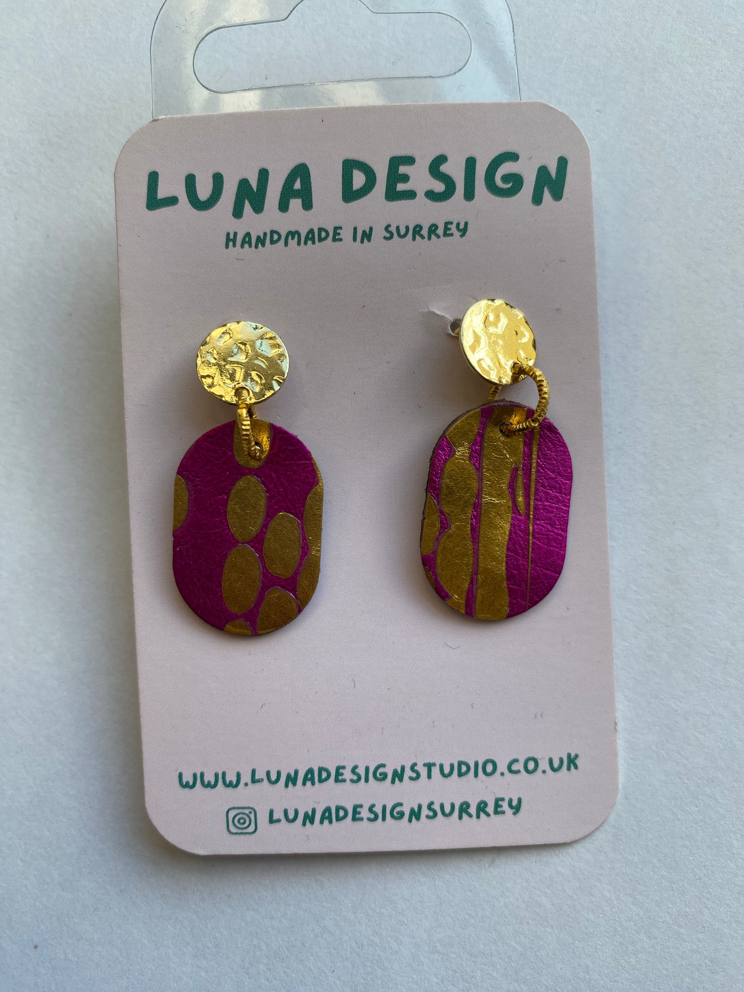 Gold Drop Studs - vibrant Pink Sorbet by Luna Design