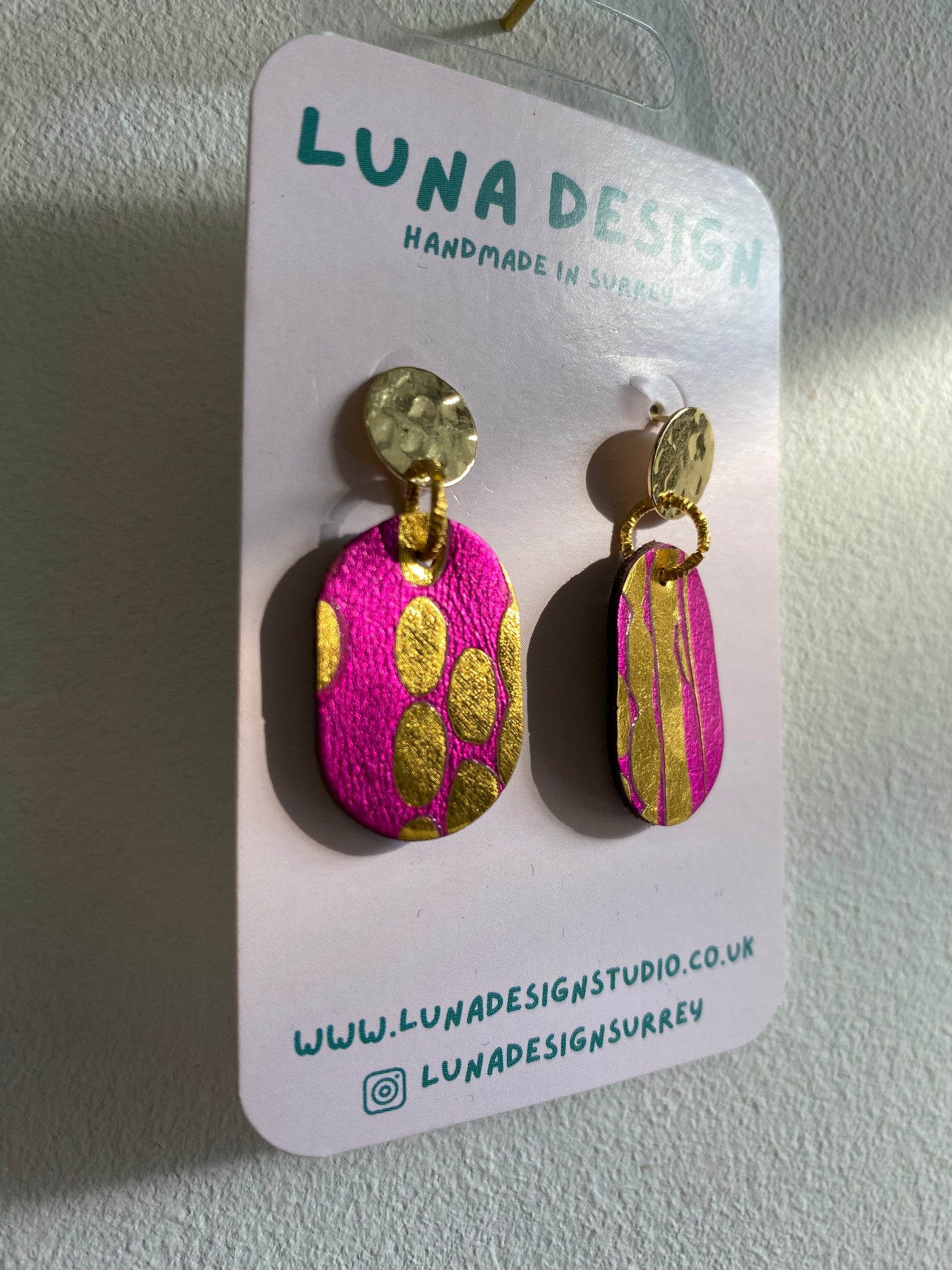 Gold Drop Studs - vibrant Pink Sorbet by Luna Design