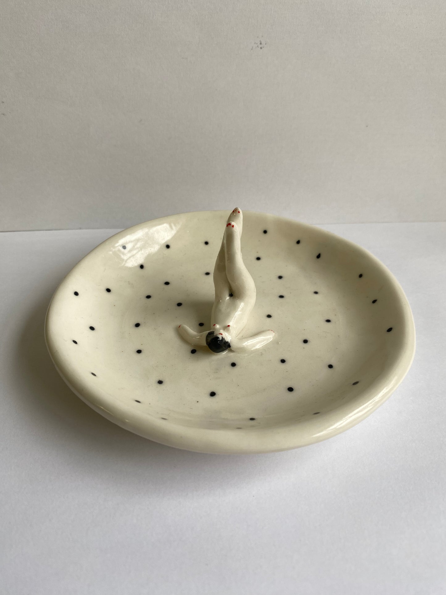 Little polkadot ring holder/ dish tiny lady by REBECCA EDELMANN Ceramics