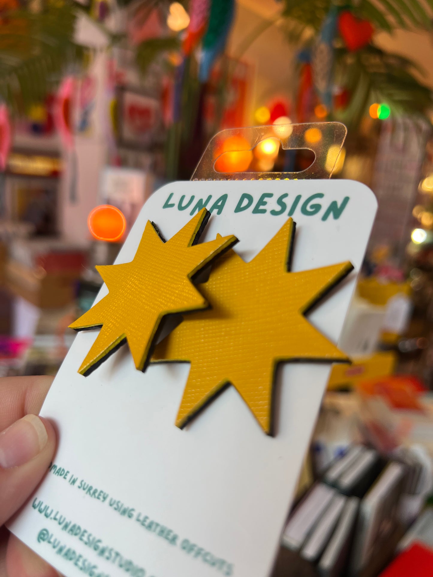 Large Leather Star Firework Shape Earrings By Luna Design