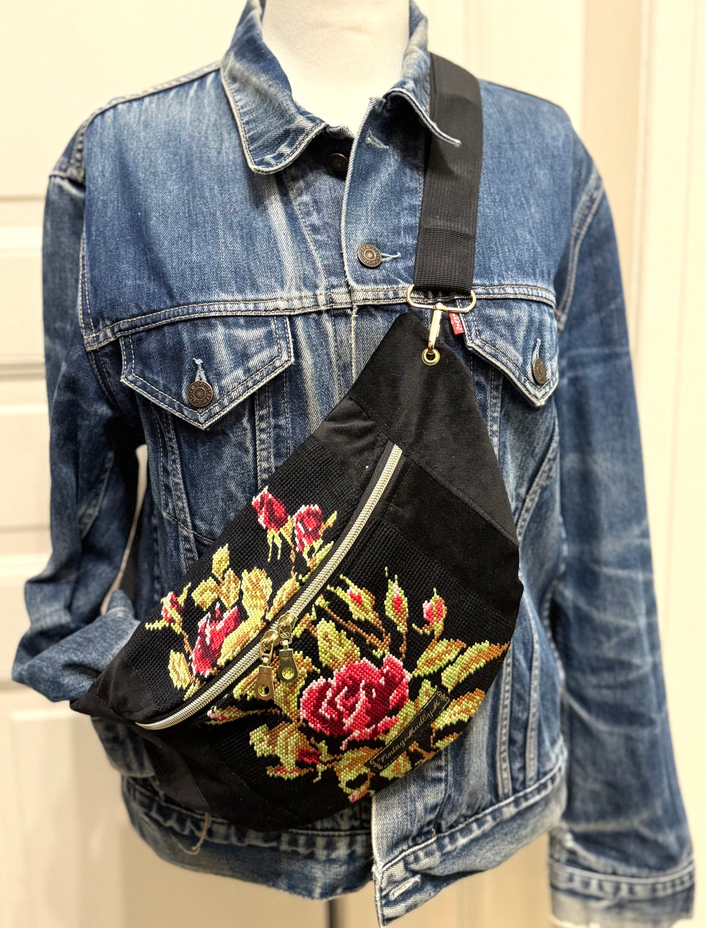 Vintage needlepoint French vintage tapestry bum bag by Vintagemadbym