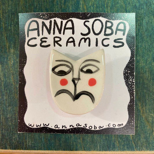 Ceramic Sad White Cat Brooch by Anna Soba