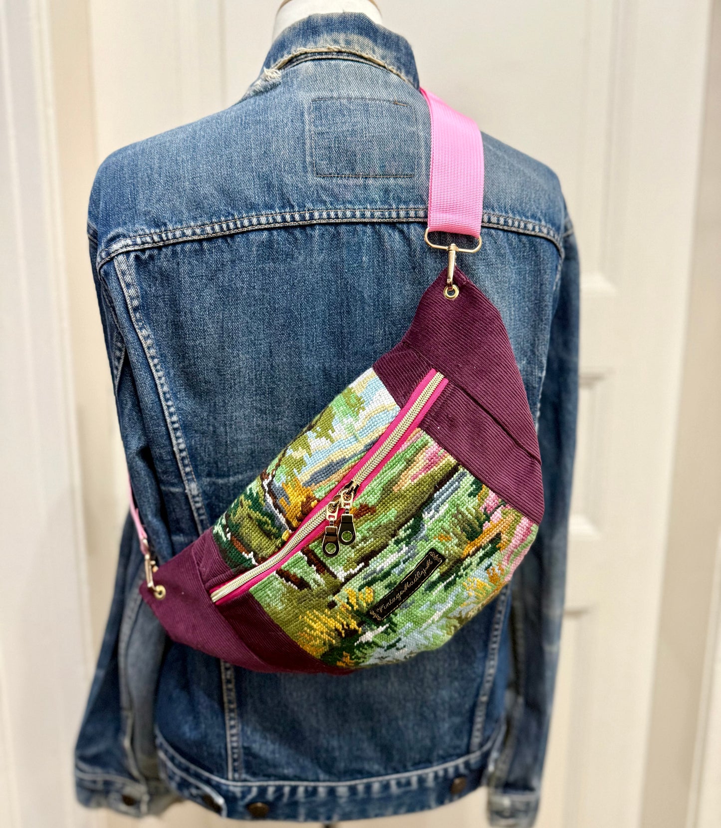 Vintage needlepoint design French tapestry bum bag by Vintagemadbym