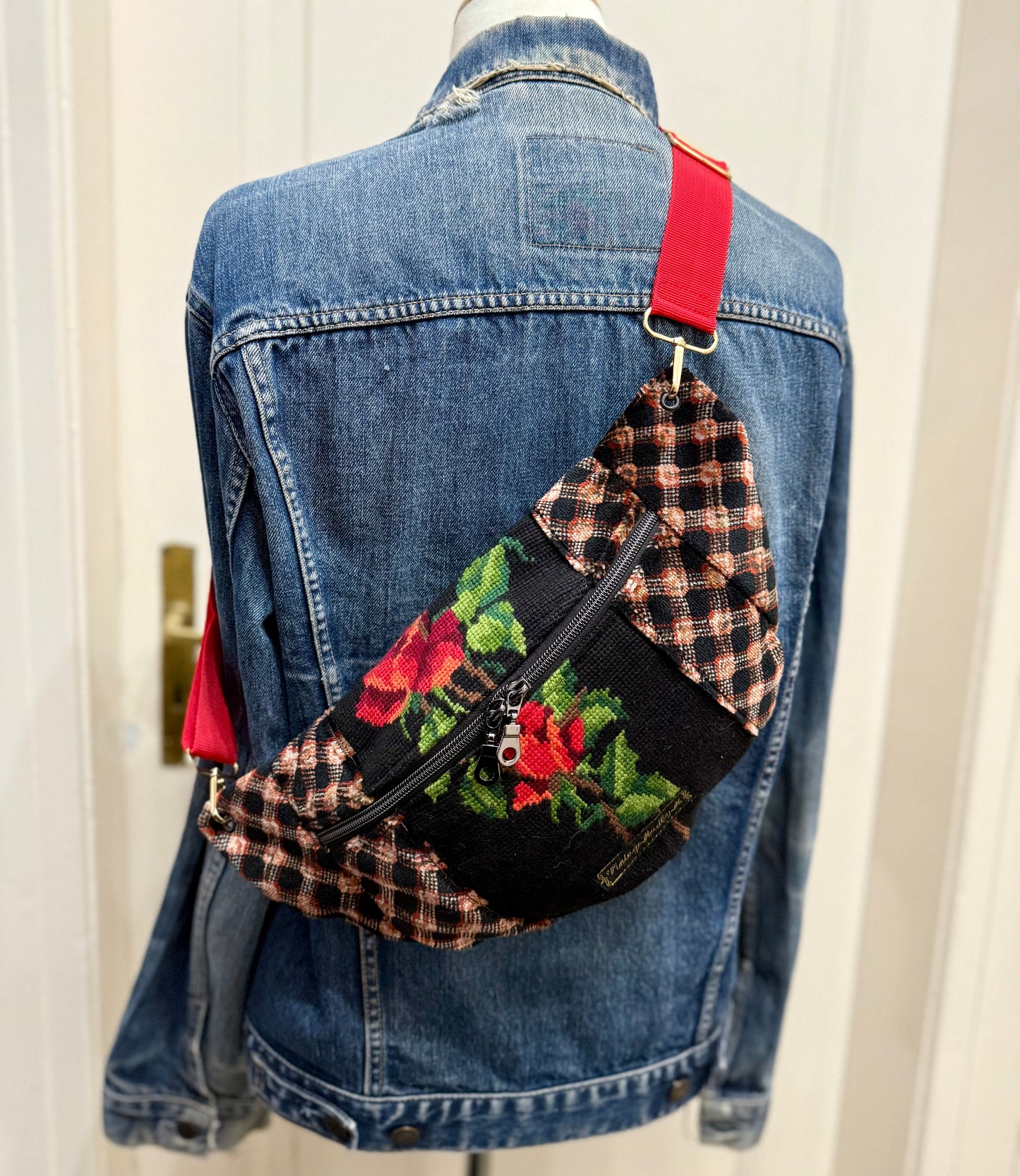 Vintage needlepoint design French tapestry bum bag by Vintagemadbym