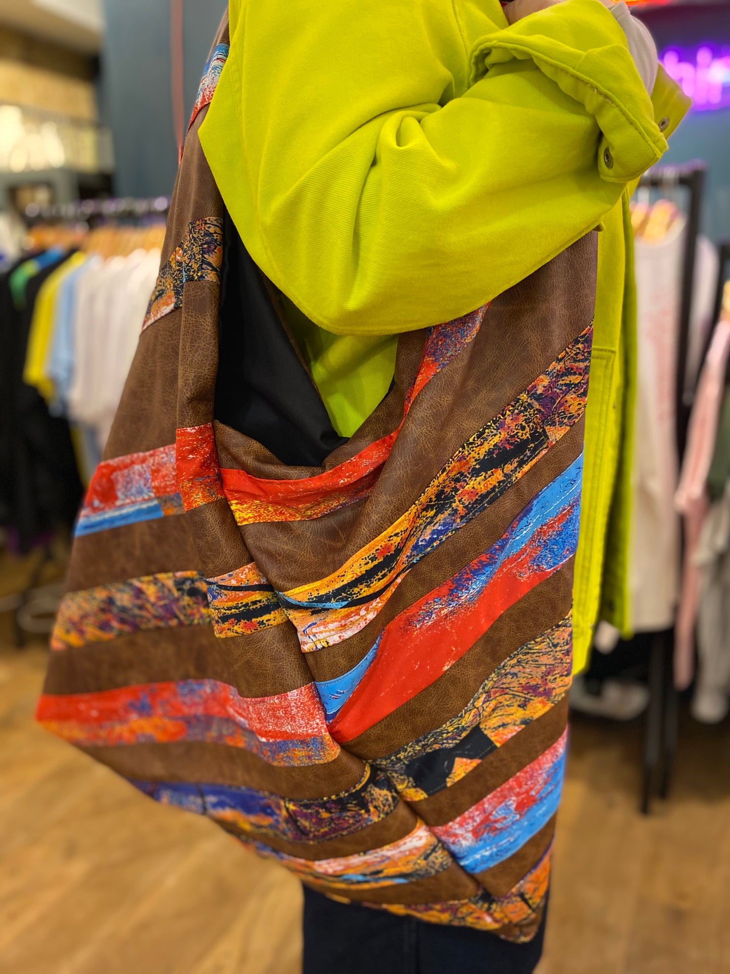 Unique Leather bag Art Print on Upcycled polyester by RELAB