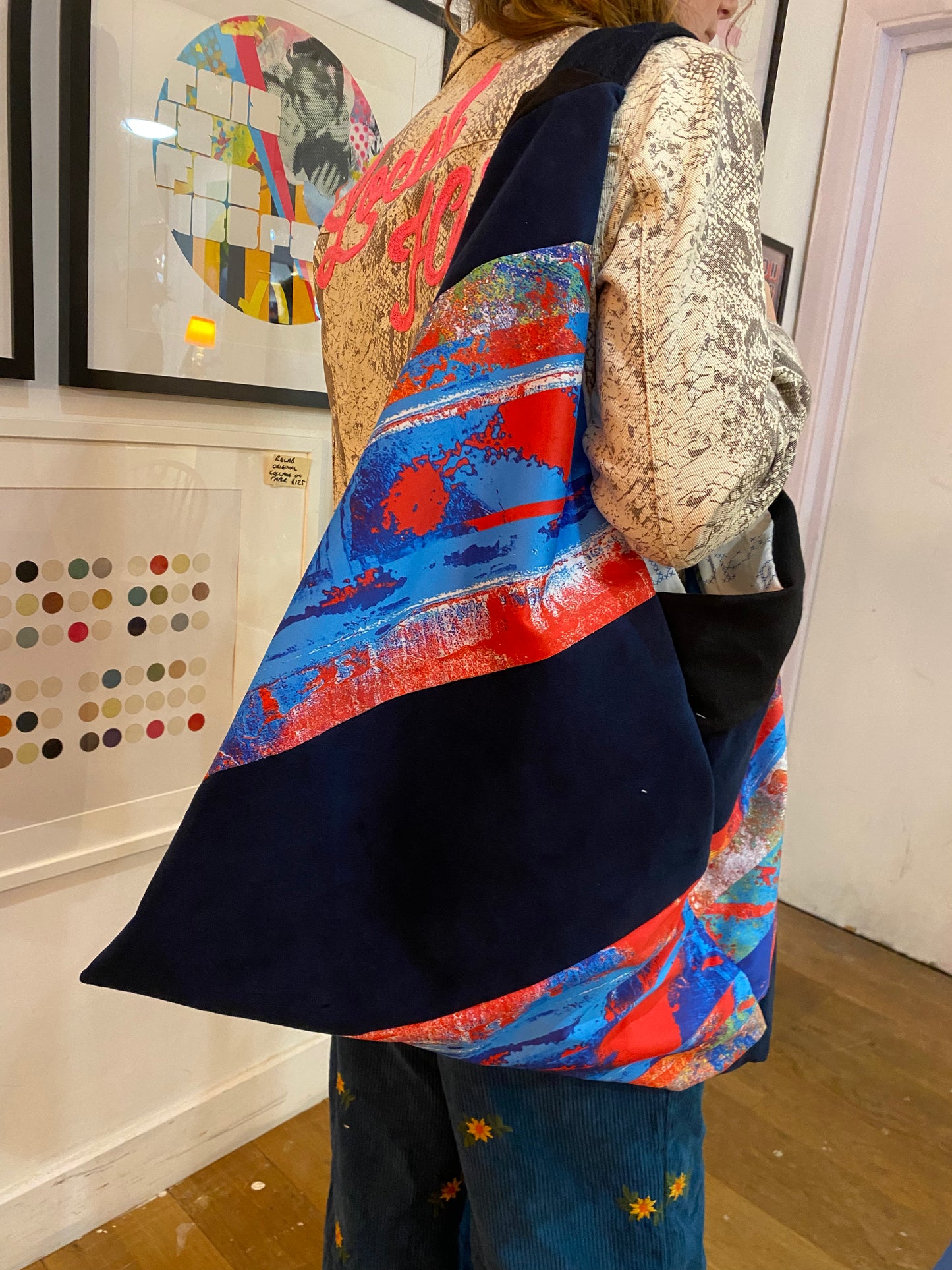 Handmade Upcycled Black Red and Blue Bag by RELAB