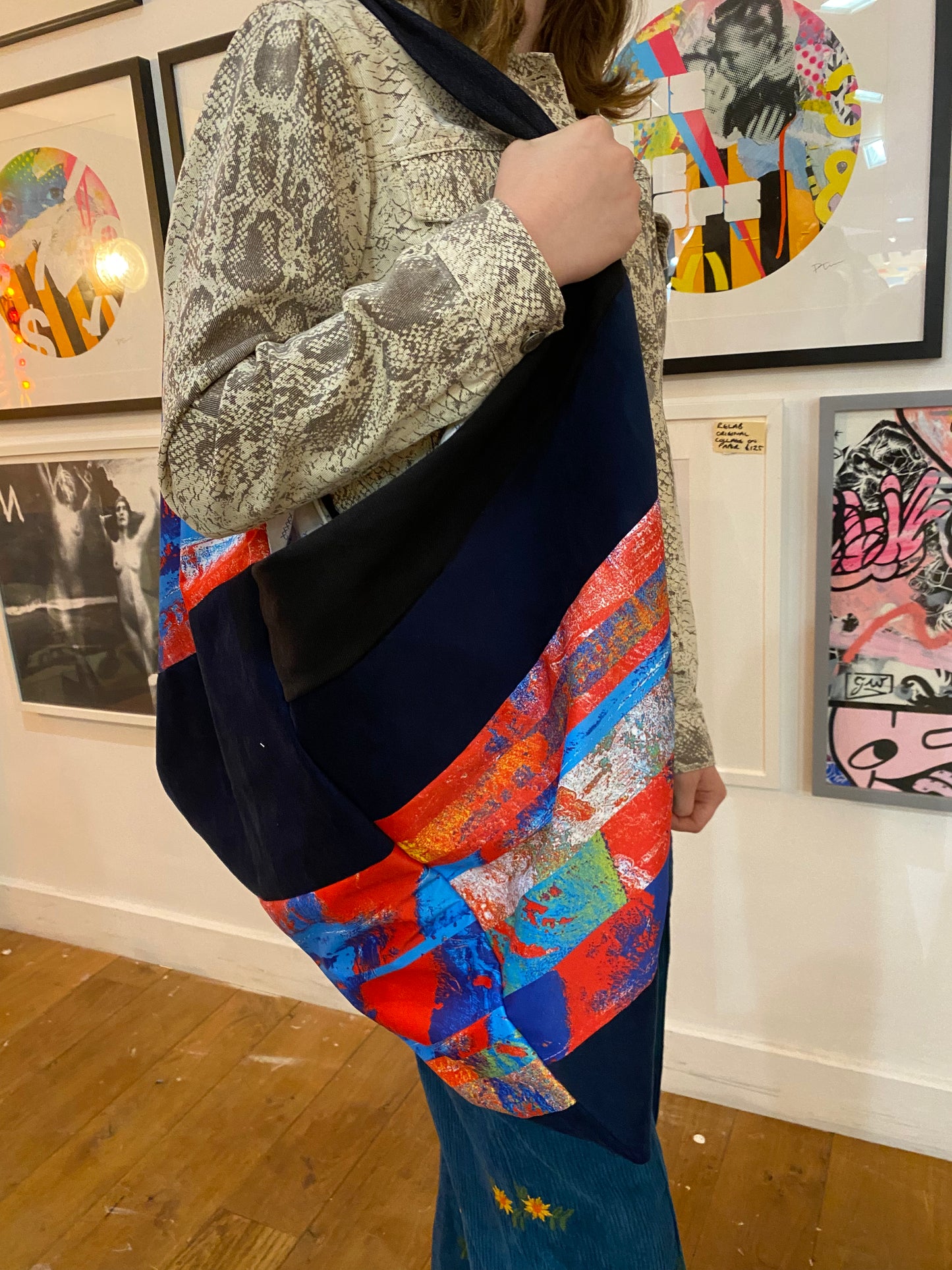 Handmade Upcycled Black Red and Blue Bag by RELAB