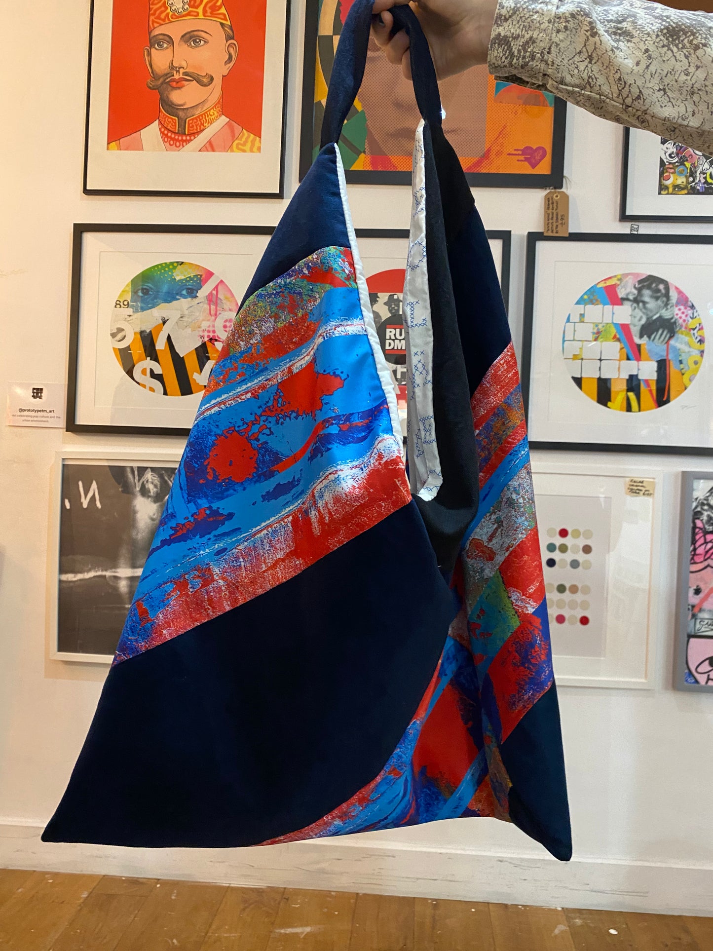 Handmade Upcycled Black Red and Blue Bag by RELAB