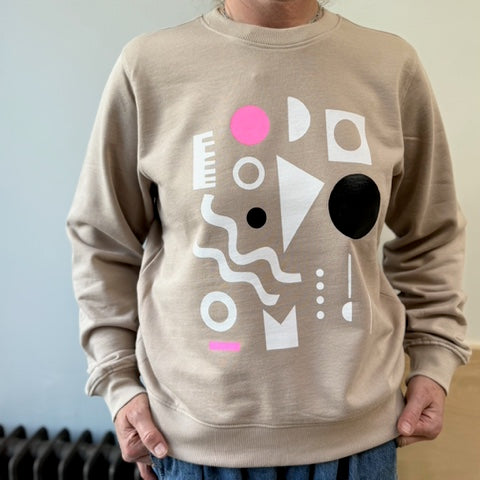 Geometric Pattern Screen-printed Beige Sweatshirt by Pinkijones