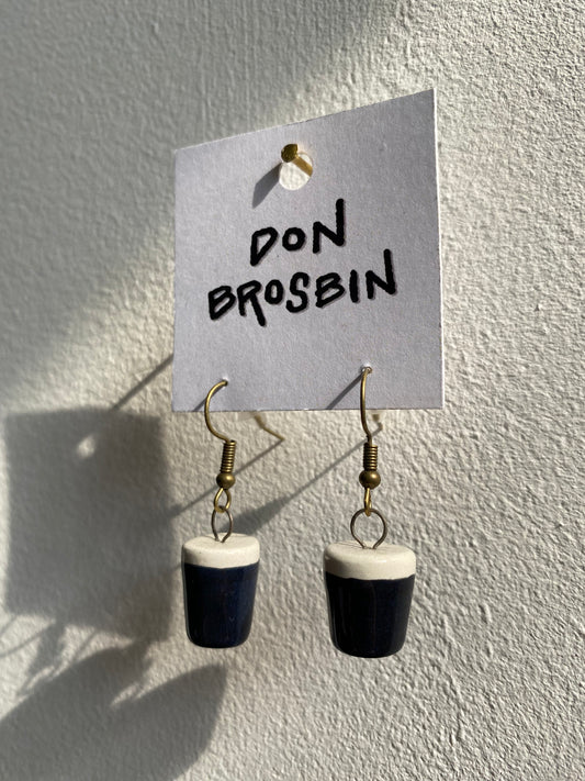Guinness handmade ceramic earrings by Don Brosbin