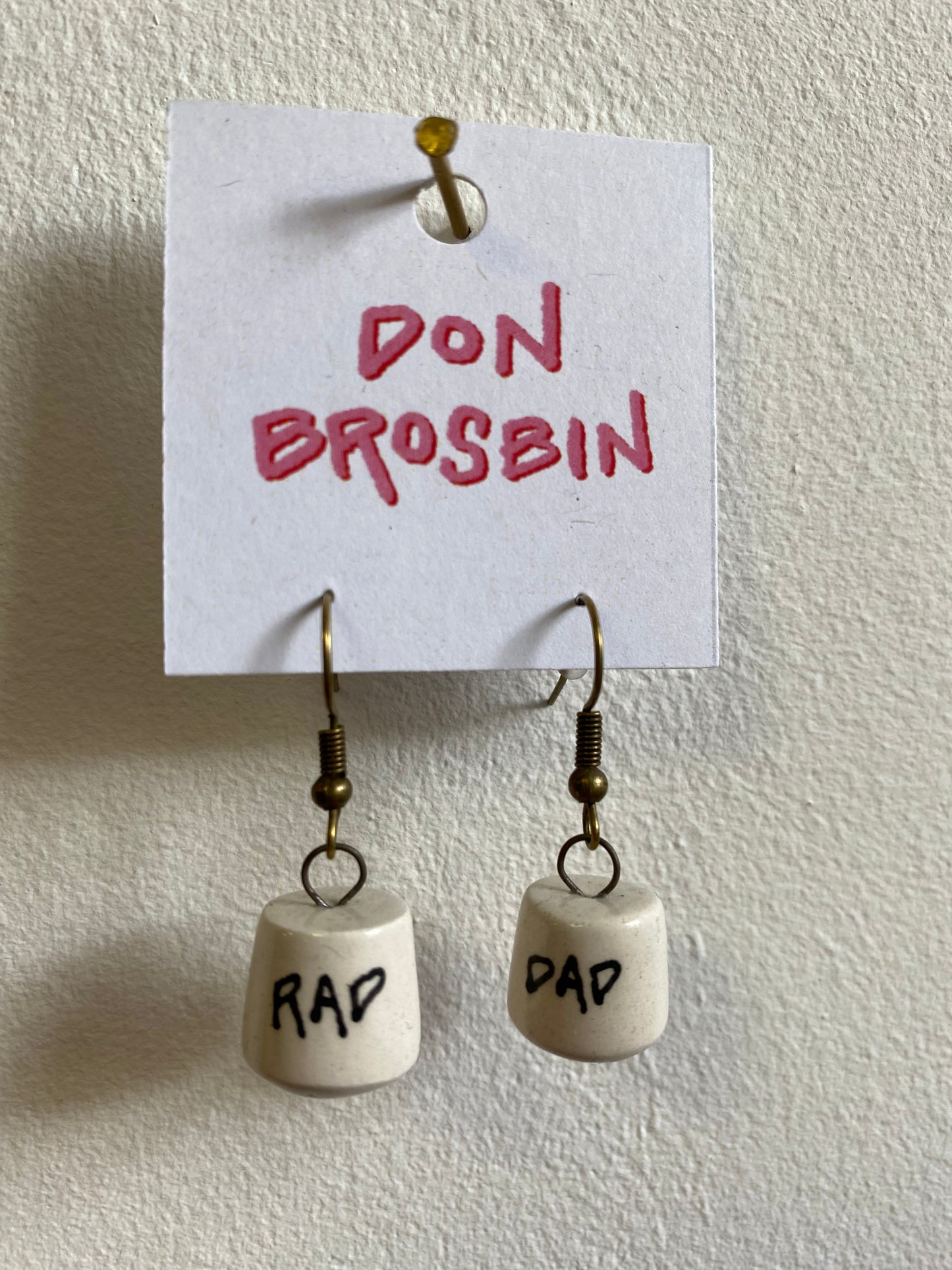 Rad Dad handmade ceramic earrings by Don Brosbin