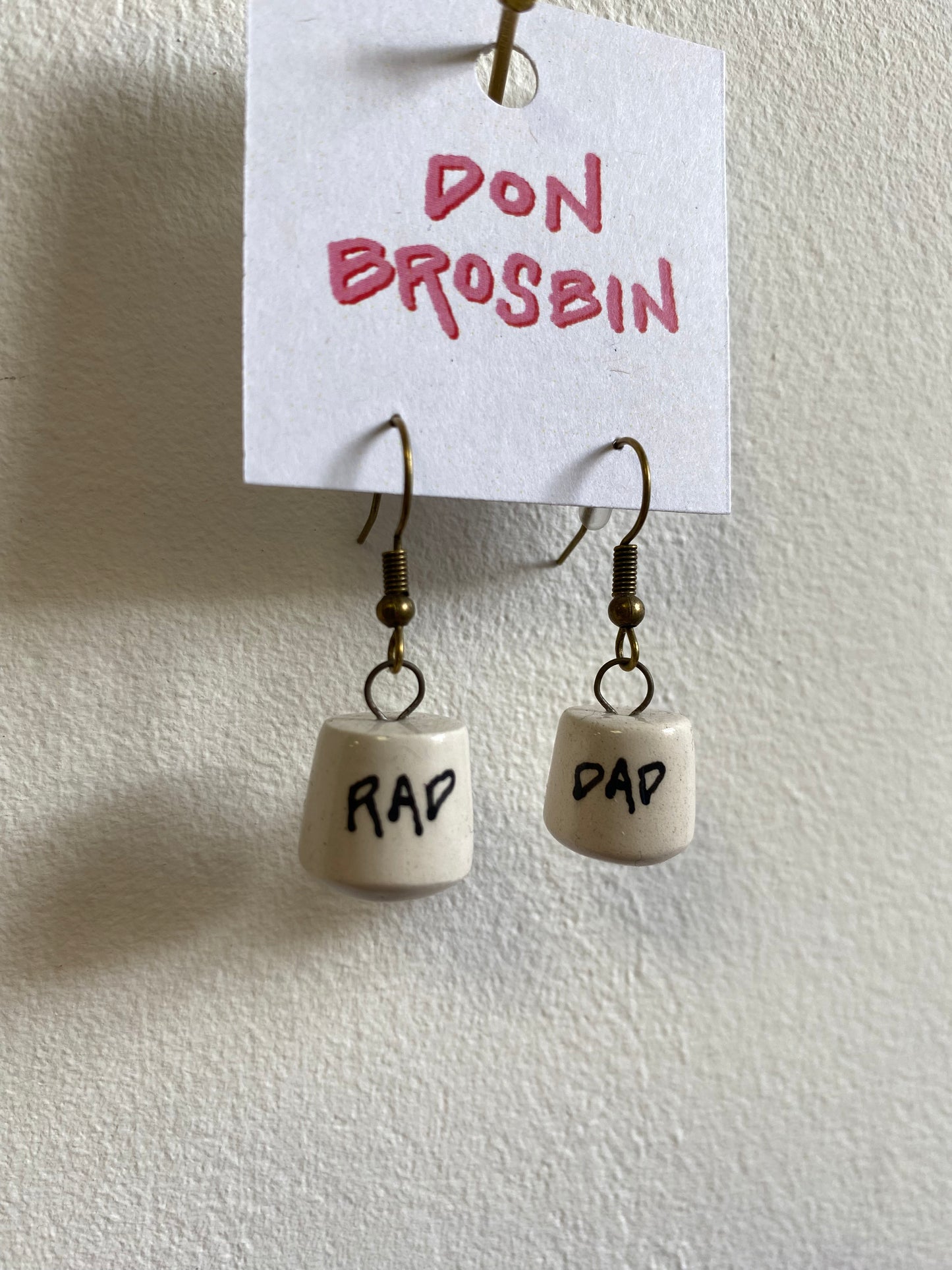 Rad Dad handmade ceramic earrings by Don Brosbin