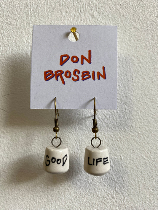 Good life handmade ceramic earrings by Don Brosbin