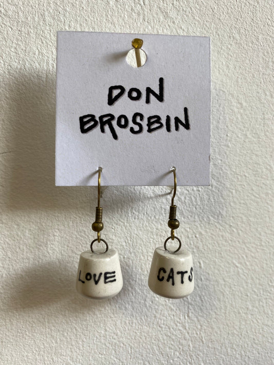 Love Cats handmade ceramic earrings by Don Brosbin