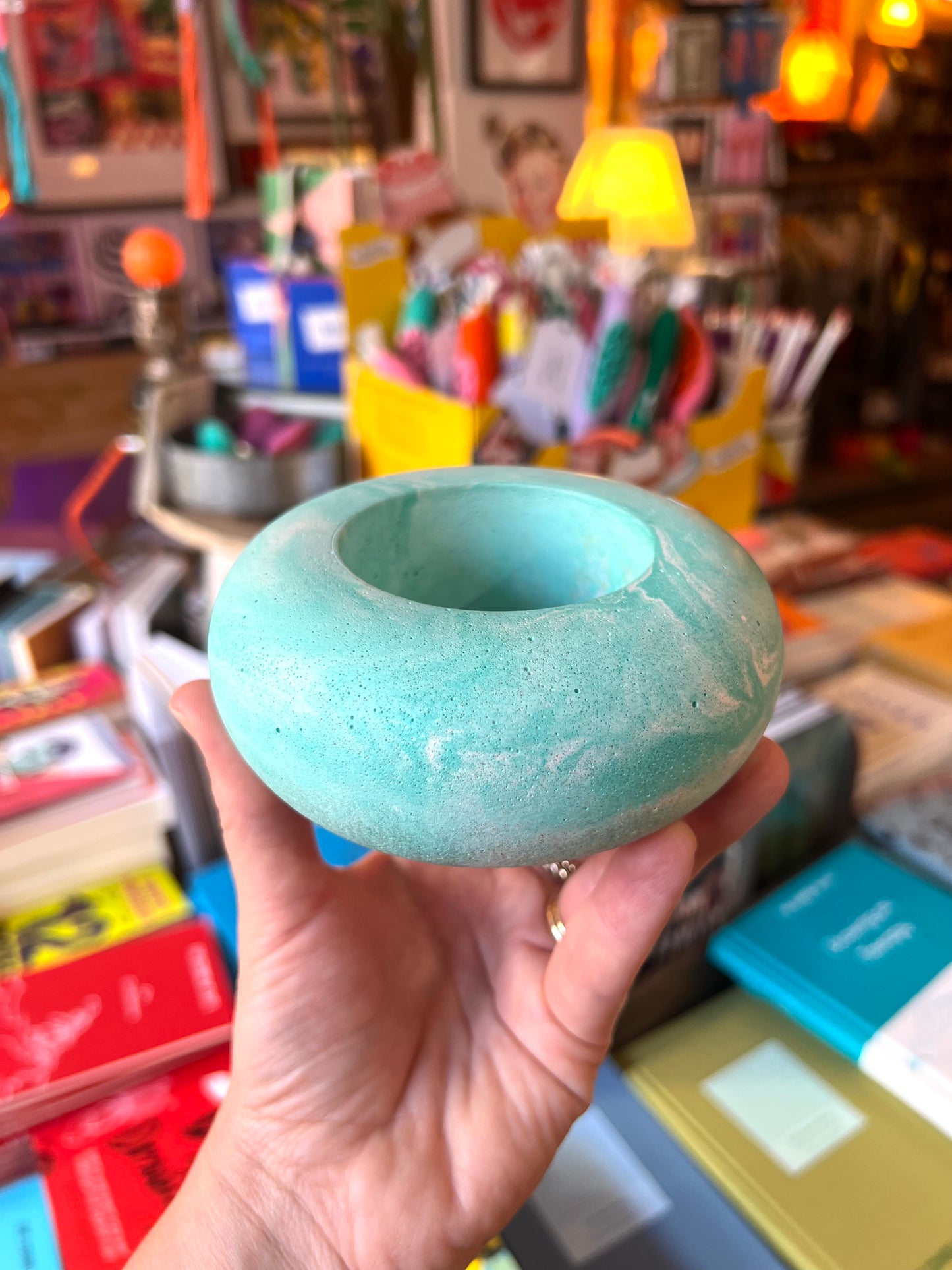 Handmade Turquoise Concrete Plant Pot / Candle Holder by ONYX Studio
