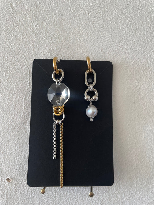 Pearl and chandelier crystal in stainless steel earrings by Eloy Santos