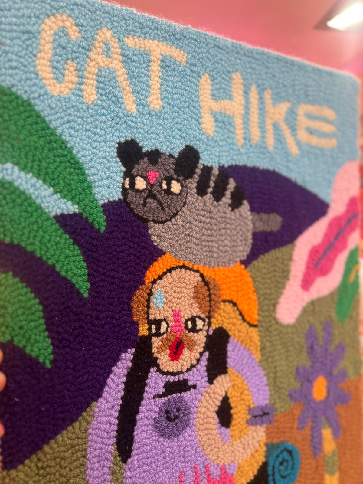 Cat Hike Needle Punched Wall Hanging by Don Brosbin